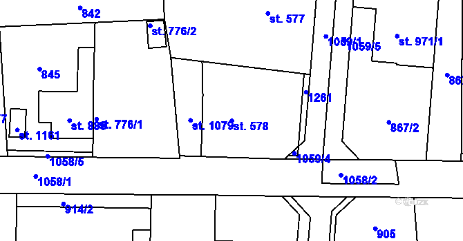 Parcela st. 578 v KÚ Svítkov, Katastrální mapa