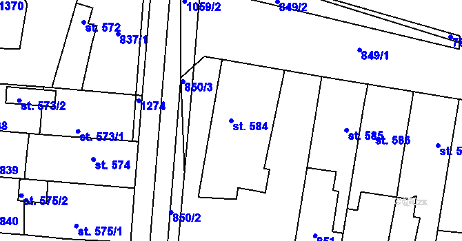 Parcela st. 584 v KÚ Svítkov, Katastrální mapa