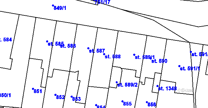 Parcela st. 588 v KÚ Svítkov, Katastrální mapa