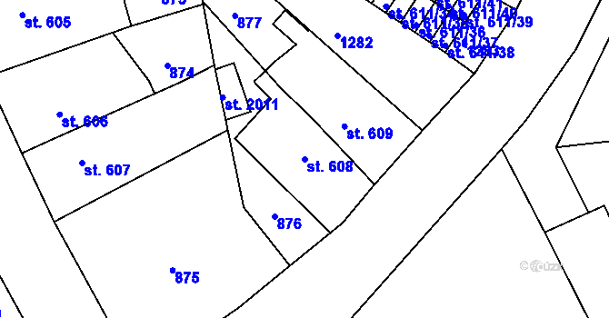 Parcela st. 608 v KÚ Svítkov, Katastrální mapa
