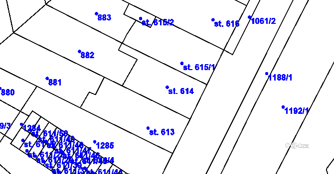 Parcela st. 614 v KÚ Svítkov, Katastrální mapa