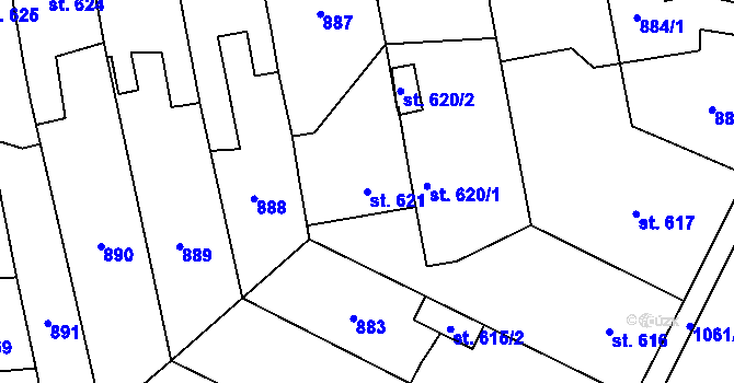 Parcela st. 621 v KÚ Svítkov, Katastrální mapa