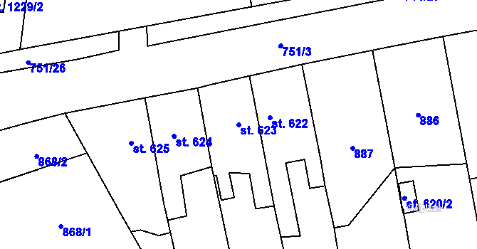 Parcela st. 623 v KÚ Svítkov, Katastrální mapa