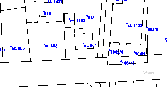 Parcela st. 654 v KÚ Svítkov, Katastrální mapa