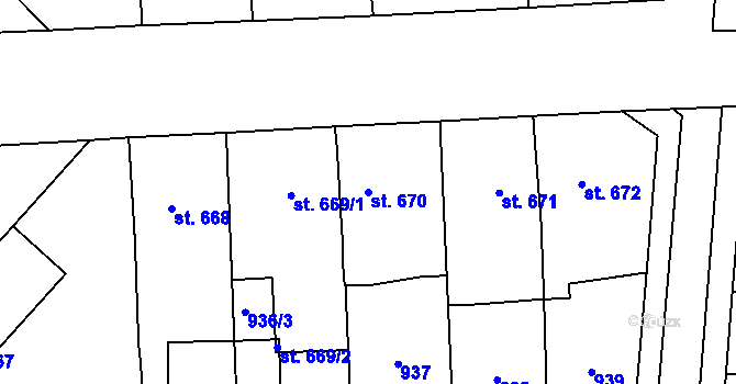 Parcela st. 670 v KÚ Svítkov, Katastrální mapa