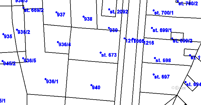 Parcela st. 673 v KÚ Svítkov, Katastrální mapa