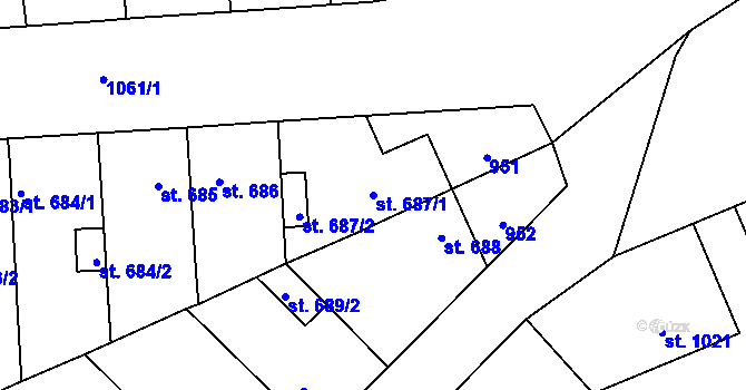 Parcela st. 687/1 v KÚ Svítkov, Katastrální mapa
