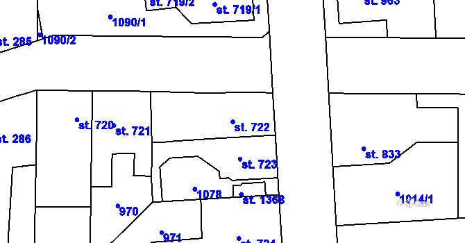Parcela st. 722 v KÚ Svítkov, Katastrální mapa