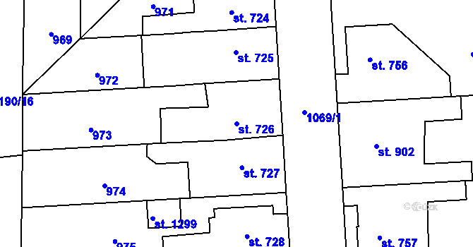 Parcela st. 726 v KÚ Svítkov, Katastrální mapa