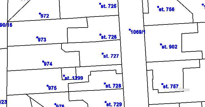 Parcela st. 727 v KÚ Svítkov, Katastrální mapa