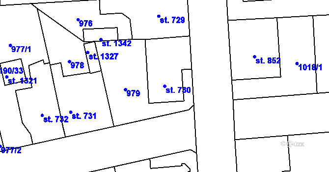 Parcela st. 730 v KÚ Svítkov, Katastrální mapa