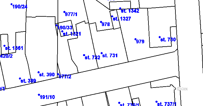 Parcela st. 731 v KÚ Svítkov, Katastrální mapa