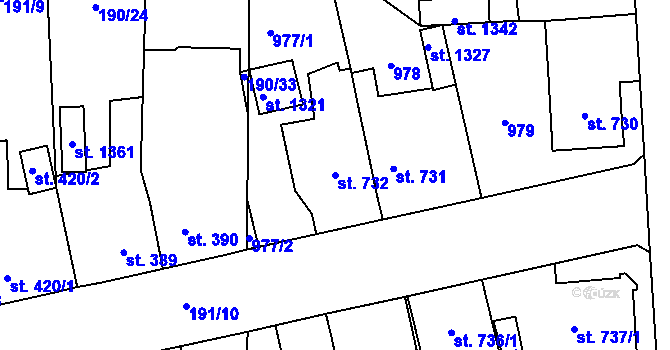Parcela st. 732 v KÚ Svítkov, Katastrální mapa