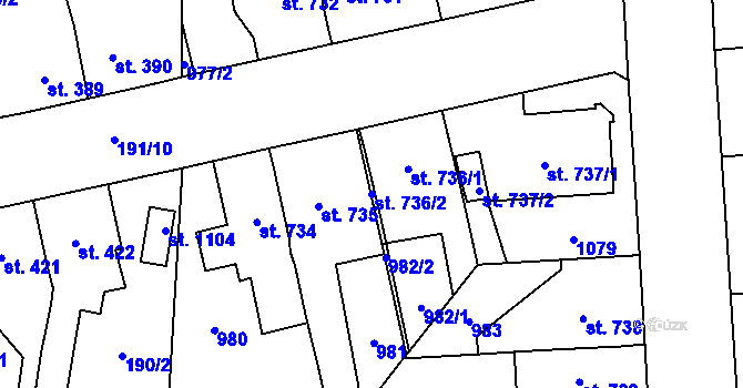 Parcela st. 736/2 v KÚ Svítkov, Katastrální mapa