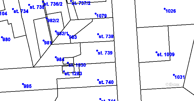 Parcela st. 739 v KÚ Svítkov, Katastrální mapa