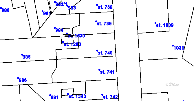 Parcela st. 740 v KÚ Svítkov, Katastrální mapa