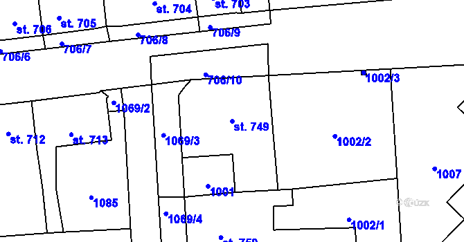 Parcela st. 749 v KÚ Svítkov, Katastrální mapa