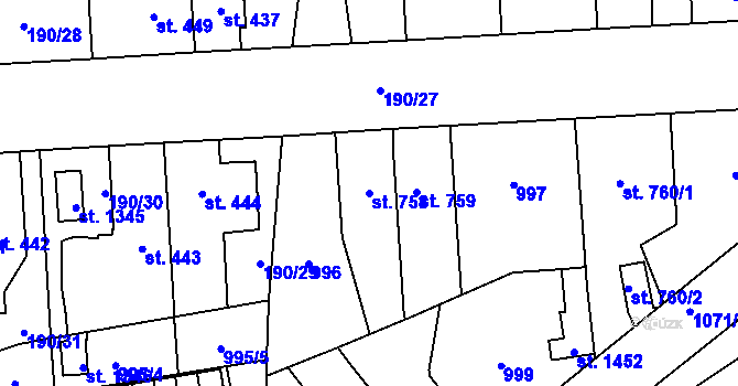 Parcela st. 758 v KÚ Svítkov, Katastrální mapa
