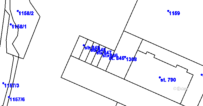 Parcela st. 846 v KÚ Svítkov, Katastrální mapa