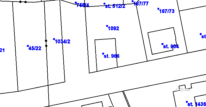 Parcela st. 966 v KÚ Svítkov, Katastrální mapa