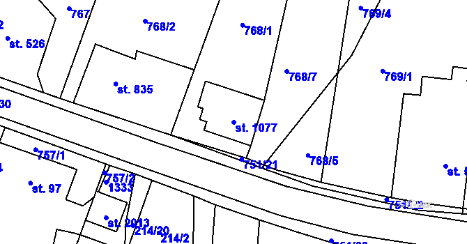 Parcela st. 1077 v KÚ Svítkov, Katastrální mapa