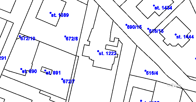 Parcela st. 1222 v KÚ Svítkov, Katastrální mapa