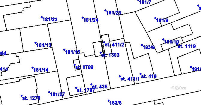Parcela st. 1303 v KÚ Svítkov, Katastrální mapa