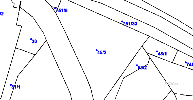 Parcela st. 45/2 v KÚ Svítkov, Katastrální mapa
