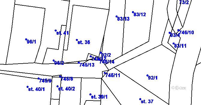 Parcela st. 92/2 v KÚ Svítkov, Katastrální mapa