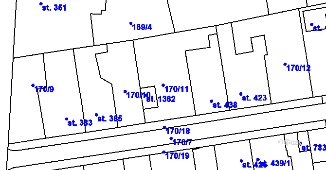 Parcela st. 170/11 v KÚ Svítkov, Katastrální mapa