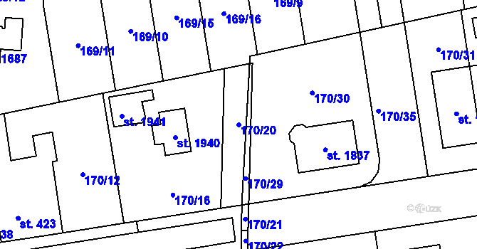 Parcela st. 170/20 v KÚ Svítkov, Katastrální mapa