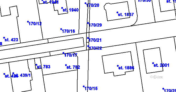 Parcela st. 170/22 v KÚ Svítkov, Katastrální mapa