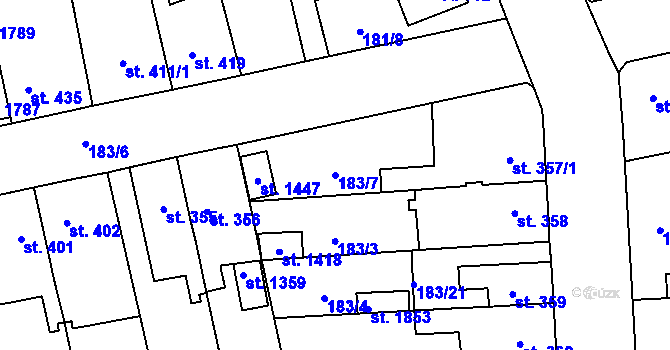 Parcela st. 183/7 v KÚ Svítkov, Katastrální mapa