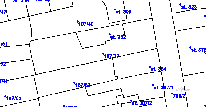 Parcela st. 187/37 v KÚ Svítkov, Katastrální mapa