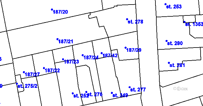 Parcela st. 187/42 v KÚ Svítkov, Katastrální mapa