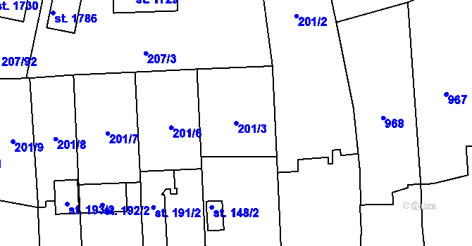 Parcela st. 201/3 v KÚ Svítkov, Katastrální mapa