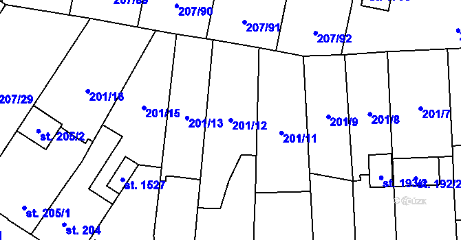 Parcela st. 201/12 v KÚ Svítkov, Katastrální mapa