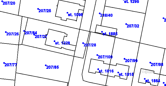 Parcela st. 207/28 v KÚ Svítkov, Katastrální mapa