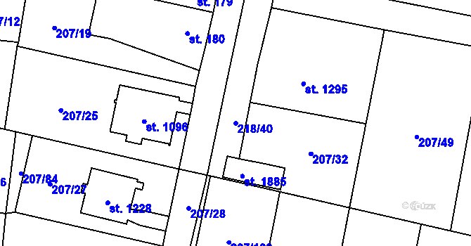 Parcela st. 218/40 v KÚ Svítkov, Katastrální mapa
