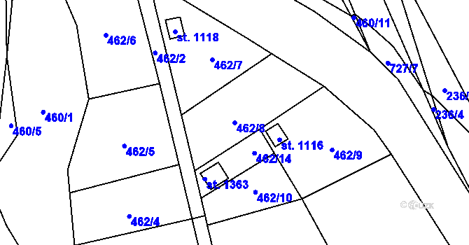 Parcela st. 462/8 v KÚ Svítkov, Katastrální mapa