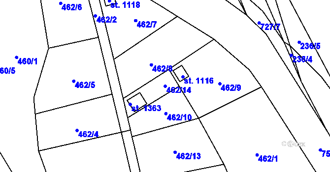 Parcela st. 462/14 v KÚ Svítkov, Katastrální mapa