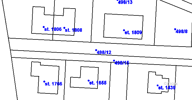 Parcela st. 498/12 v KÚ Svítkov, Katastrální mapa