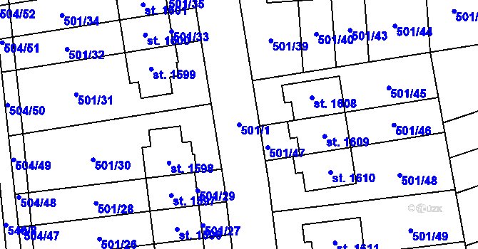 Parcela st. 501/1 v KÚ Svítkov, Katastrální mapa