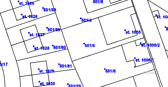 Parcela st. 501/5 v KÚ Svítkov, Katastrální mapa
