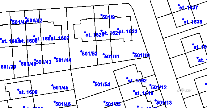 Parcela st. 501/11 v KÚ Svítkov, Katastrální mapa