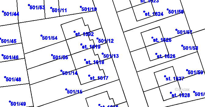Parcela st. 501/13 v KÚ Svítkov, Katastrální mapa