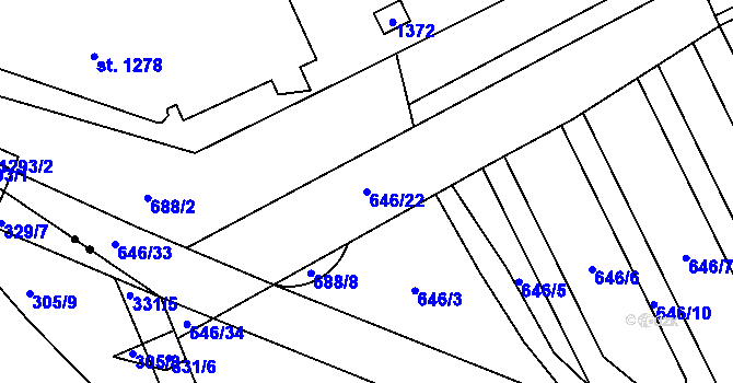 Parcela st. 646/22 v KÚ Svítkov, Katastrální mapa