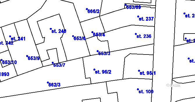Parcela st. 653/3 v KÚ Svítkov, Katastrální mapa