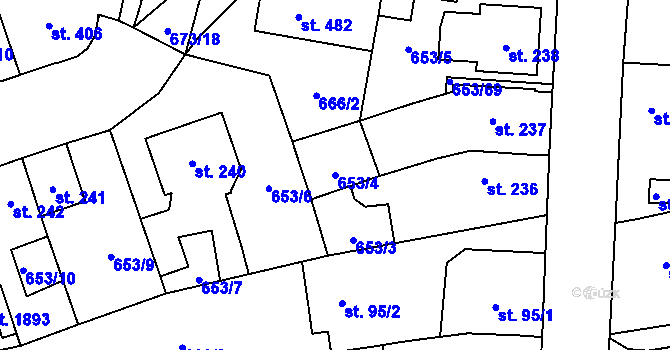 Parcela st. 653/4 v KÚ Svítkov, Katastrální mapa