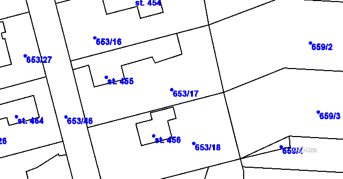 Parcela st. 653/17 v KÚ Svítkov, Katastrální mapa